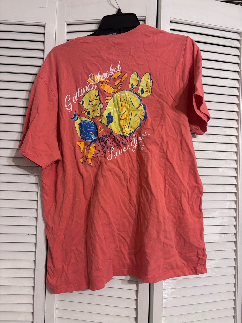 Lauren James Coral Short Sleeve Tee with Yellow & Blue Fish Graphic